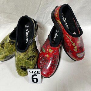 Two for One Price!!! Sloggers Waterproof Rain Shoes - Red Paisley & Paw Green